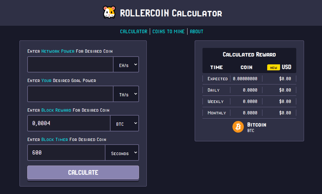 Rollercoin Calculator